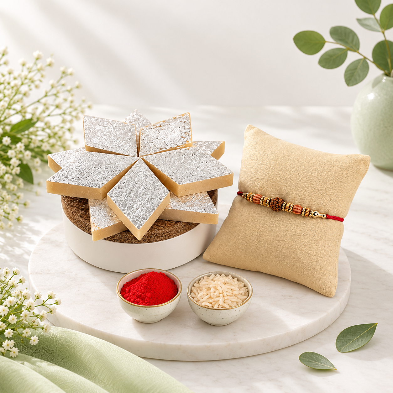 Irresistible Beaded Rakhi with Kaju Katli Delight