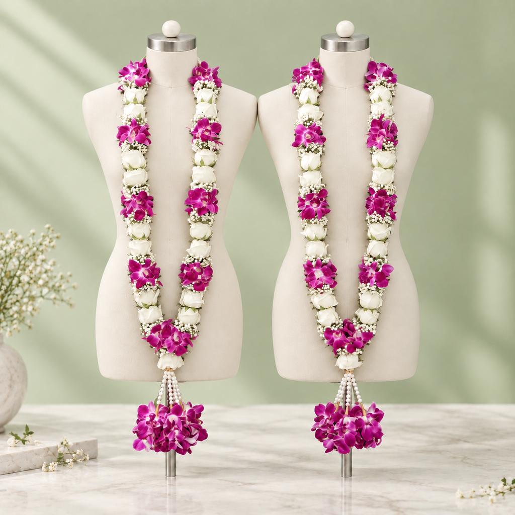 Purple Orchid & White Rose Jaimala
