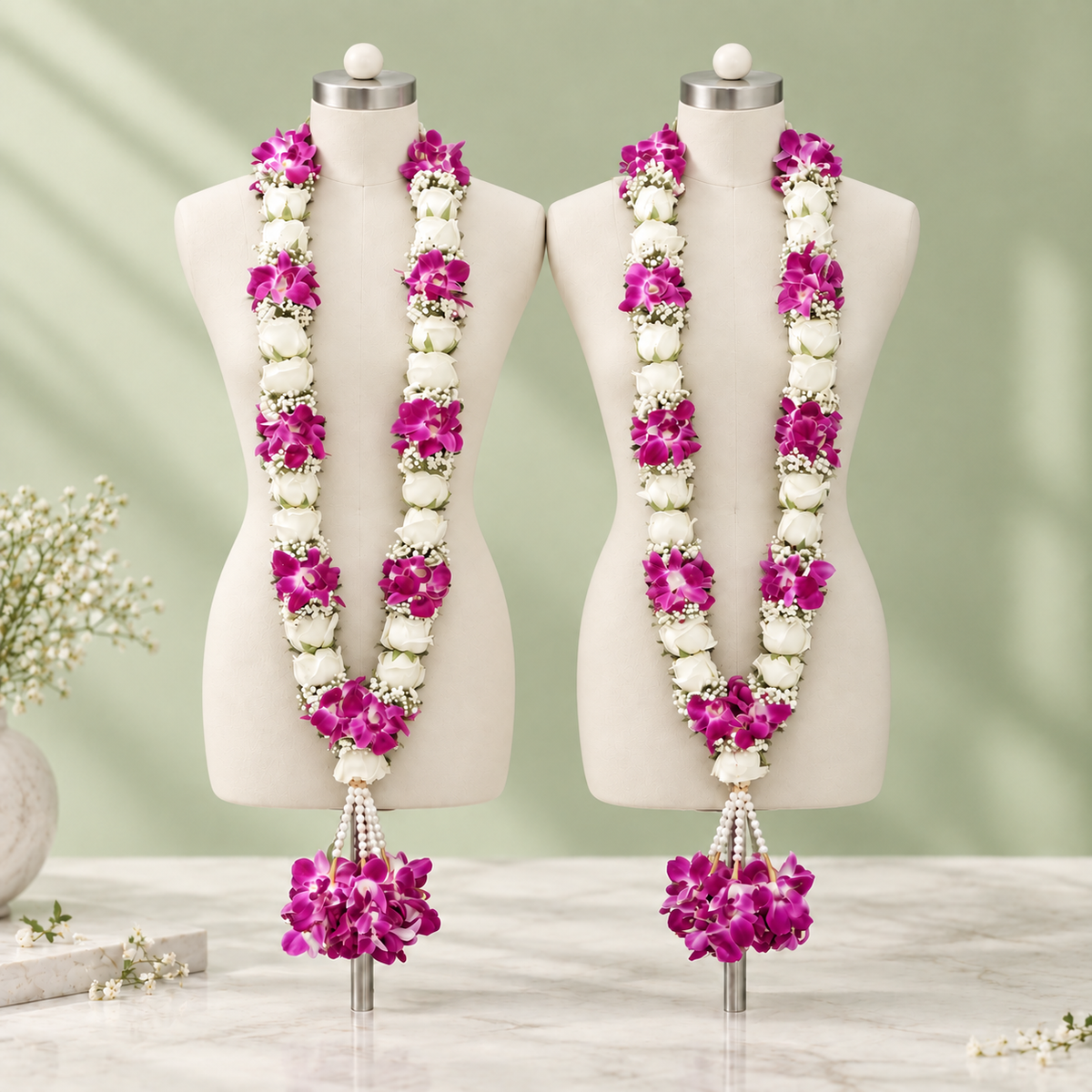 Purple Orchid & White Rose Jaimala