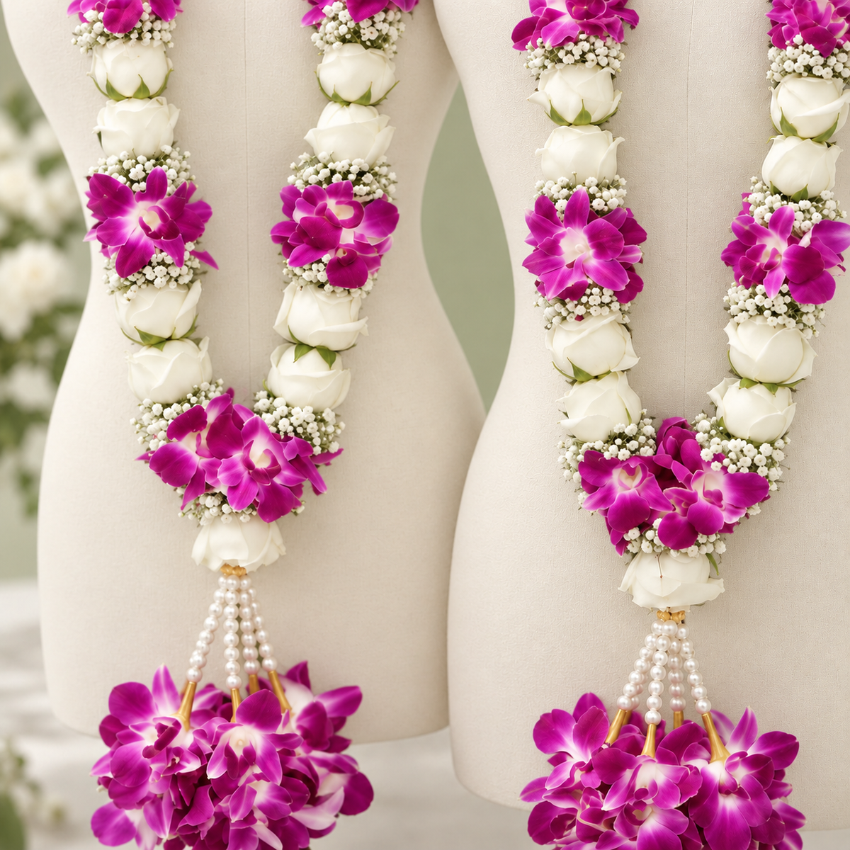 Purple Orchid & White Rose Jaimala