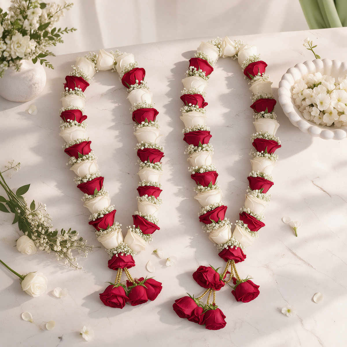 White & Red Rose Jaimala