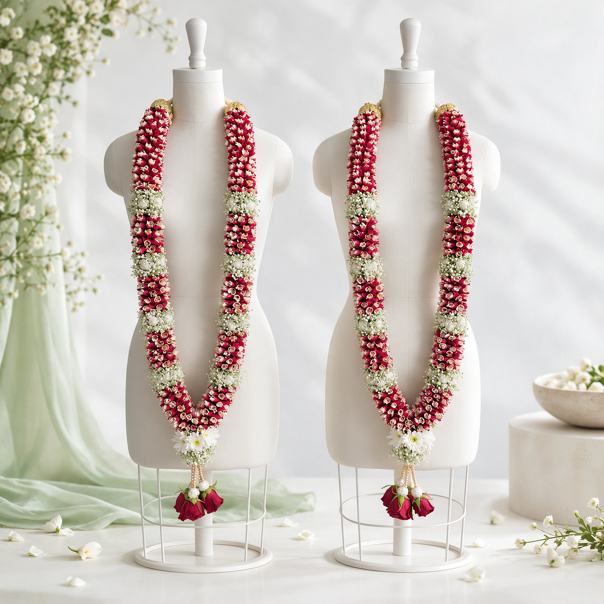 Red Rose Petal & White Sevanti Jaimala