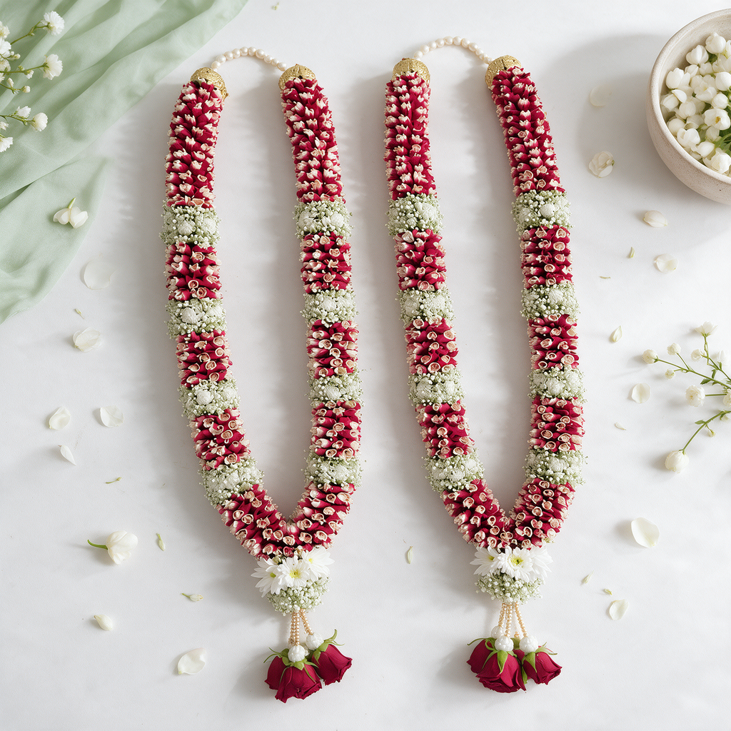 Red Rose Petal & White Sevanti Jaimala