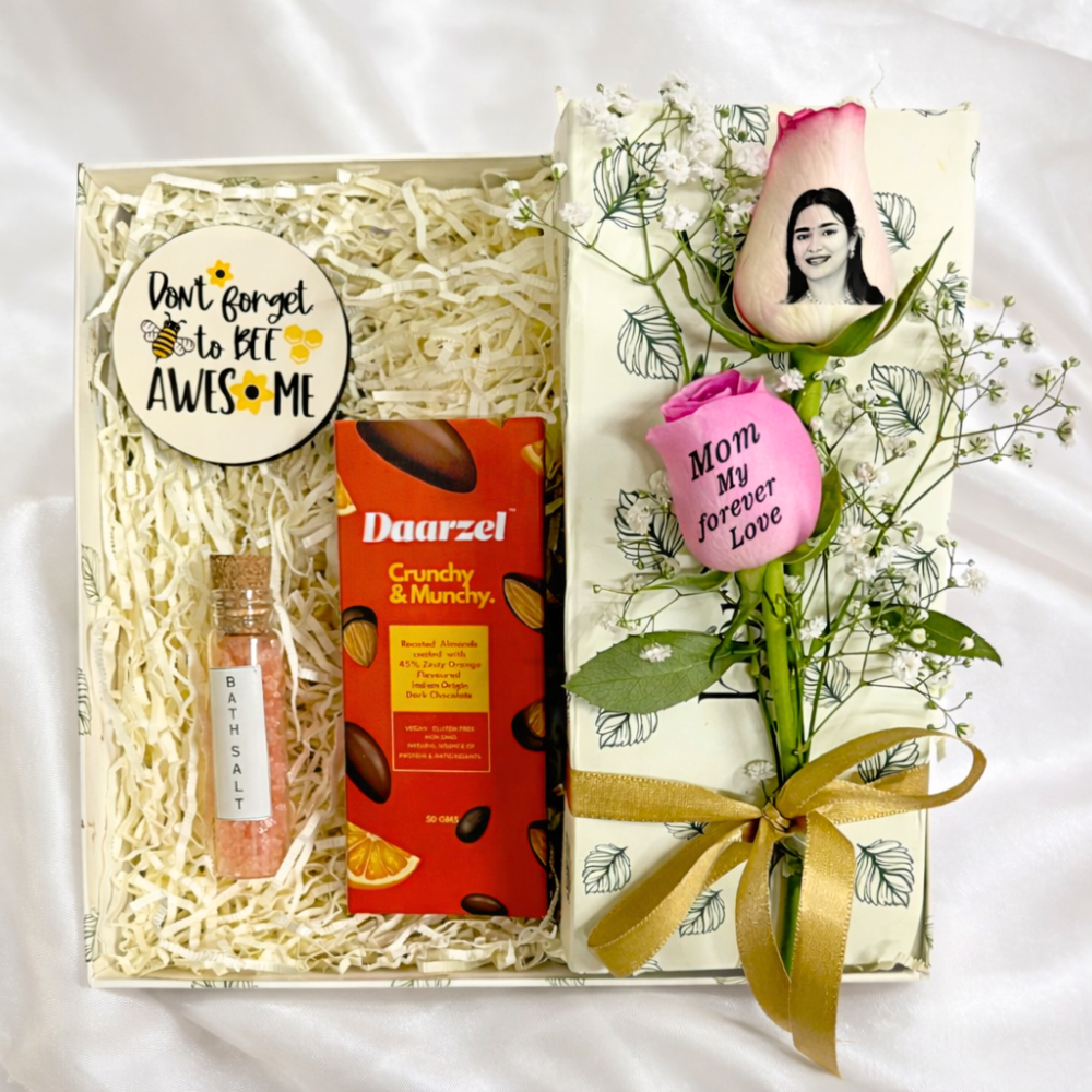 Bee Awesome Mom Chocolate Bath Salt Photo Rose Hamper
