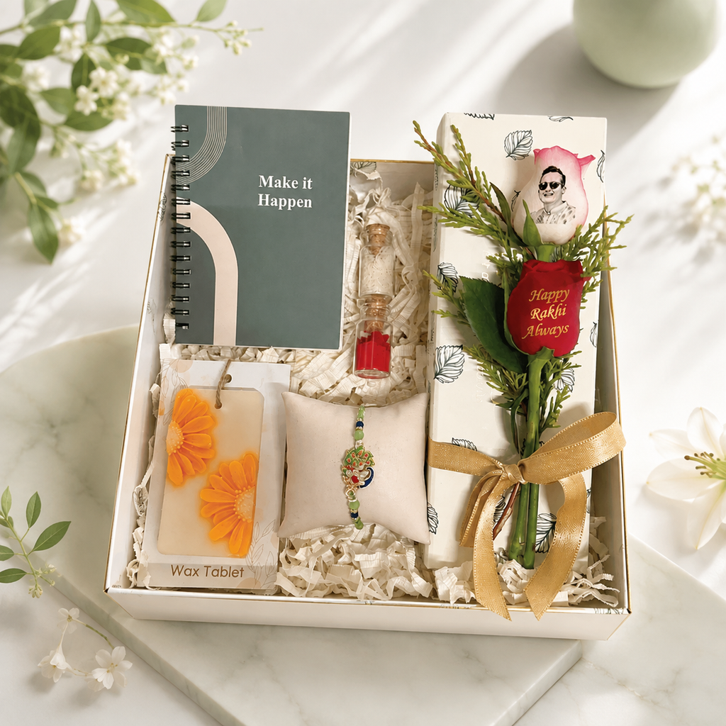 Make It Happen Rakhi Gift Box for Brother with Rose & Diary