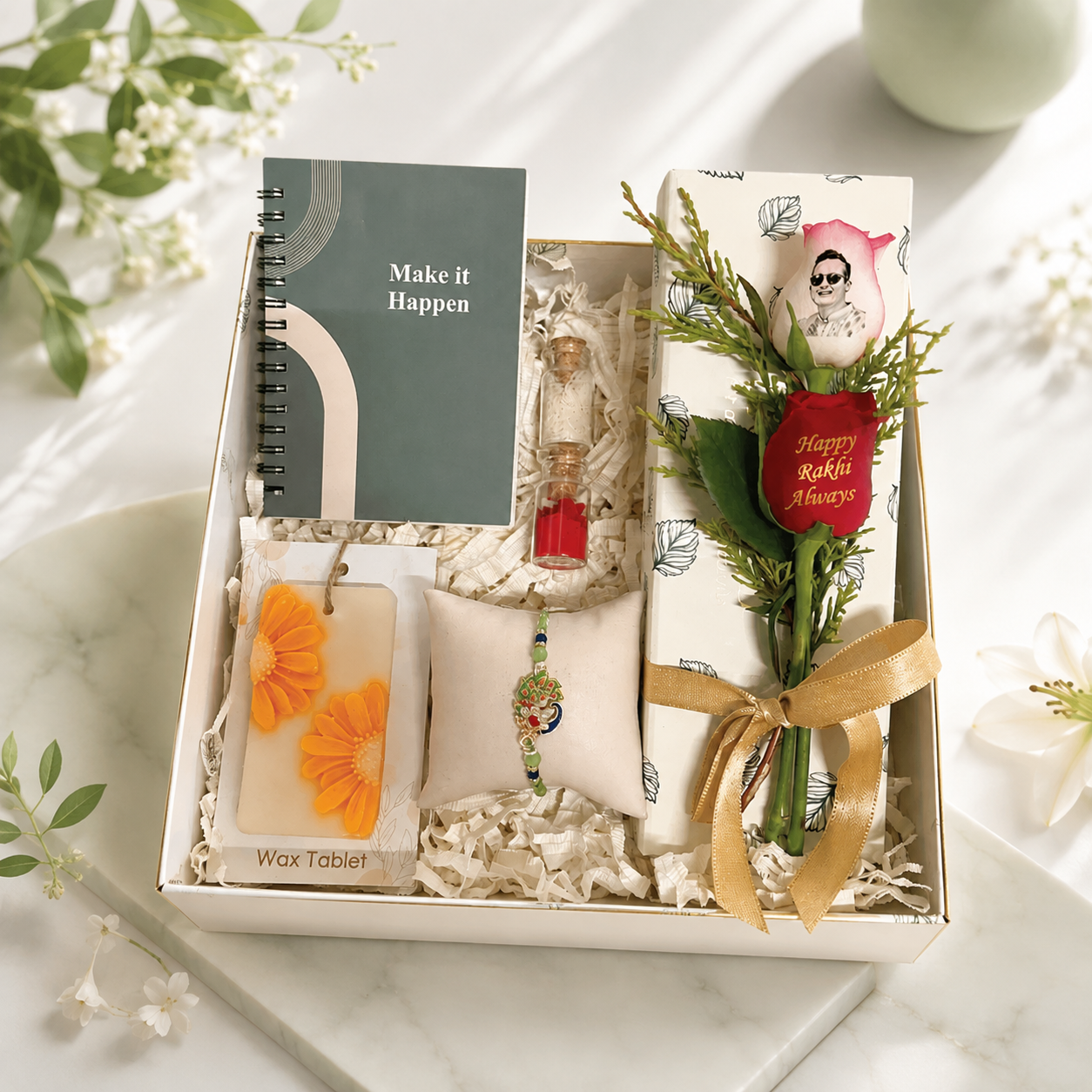 Make It Happen Rakhi Gift Box for Brother with Rose & Diary