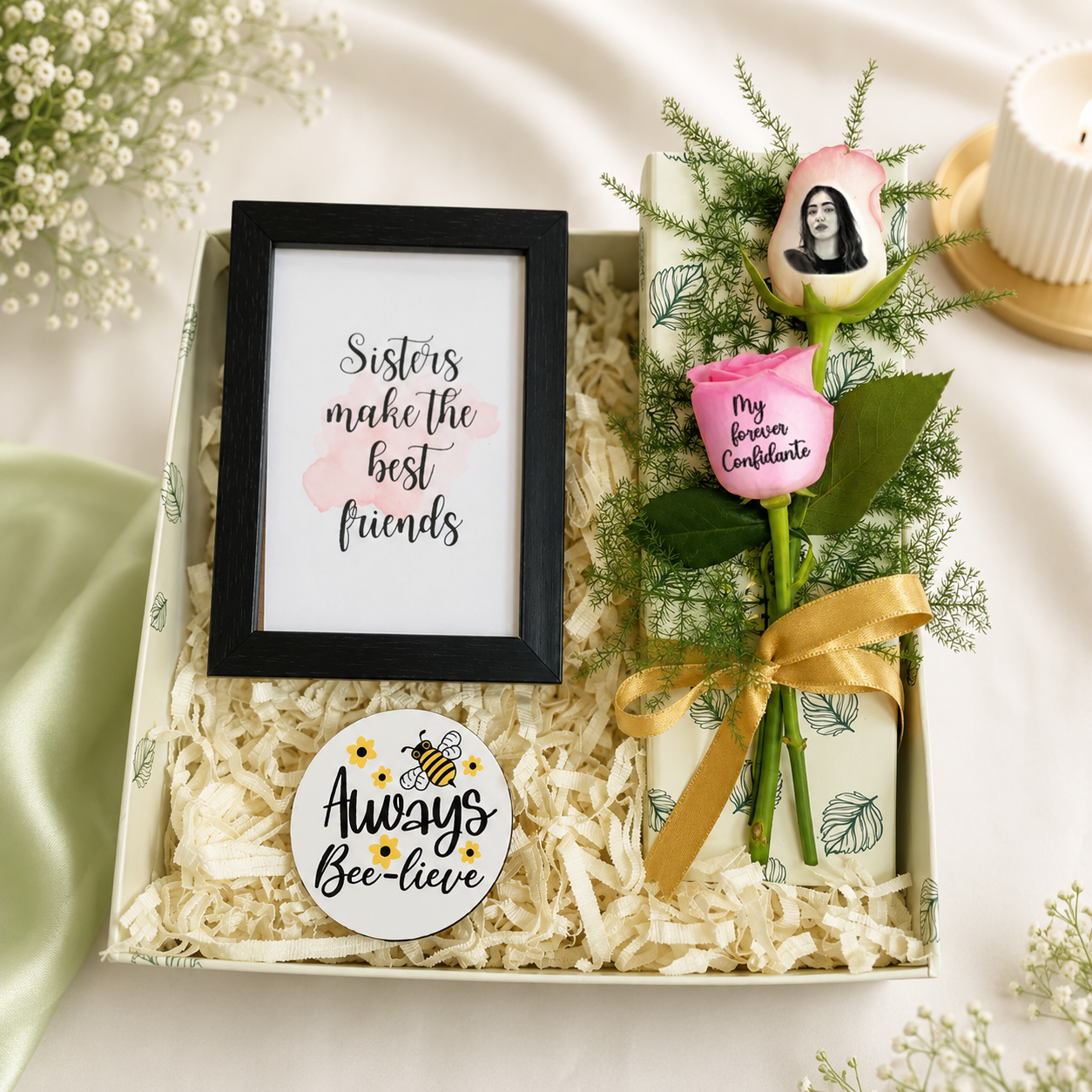 “My First Best Friend” Sister Gift Box with Frame, Magnet & Personalized Roses