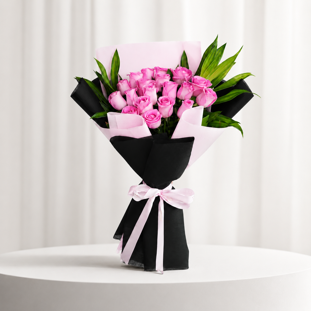 Elegant 20 Pink Roses Bouquet with Green Fillers