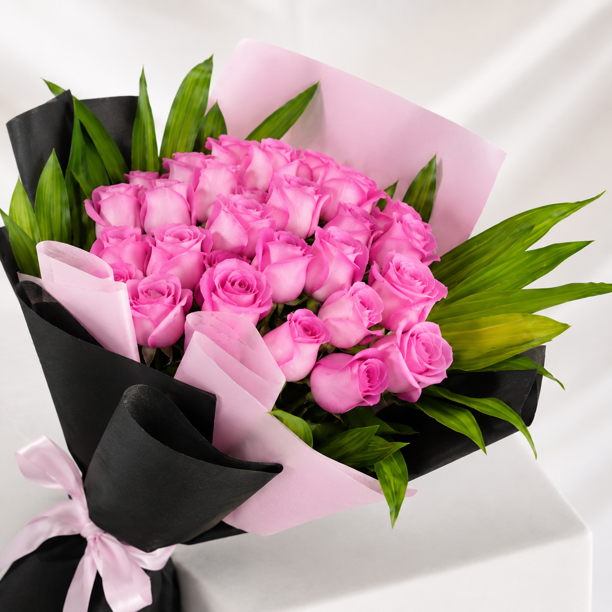 Elegant 20 Pink Roses Bouquet with Green Fillers