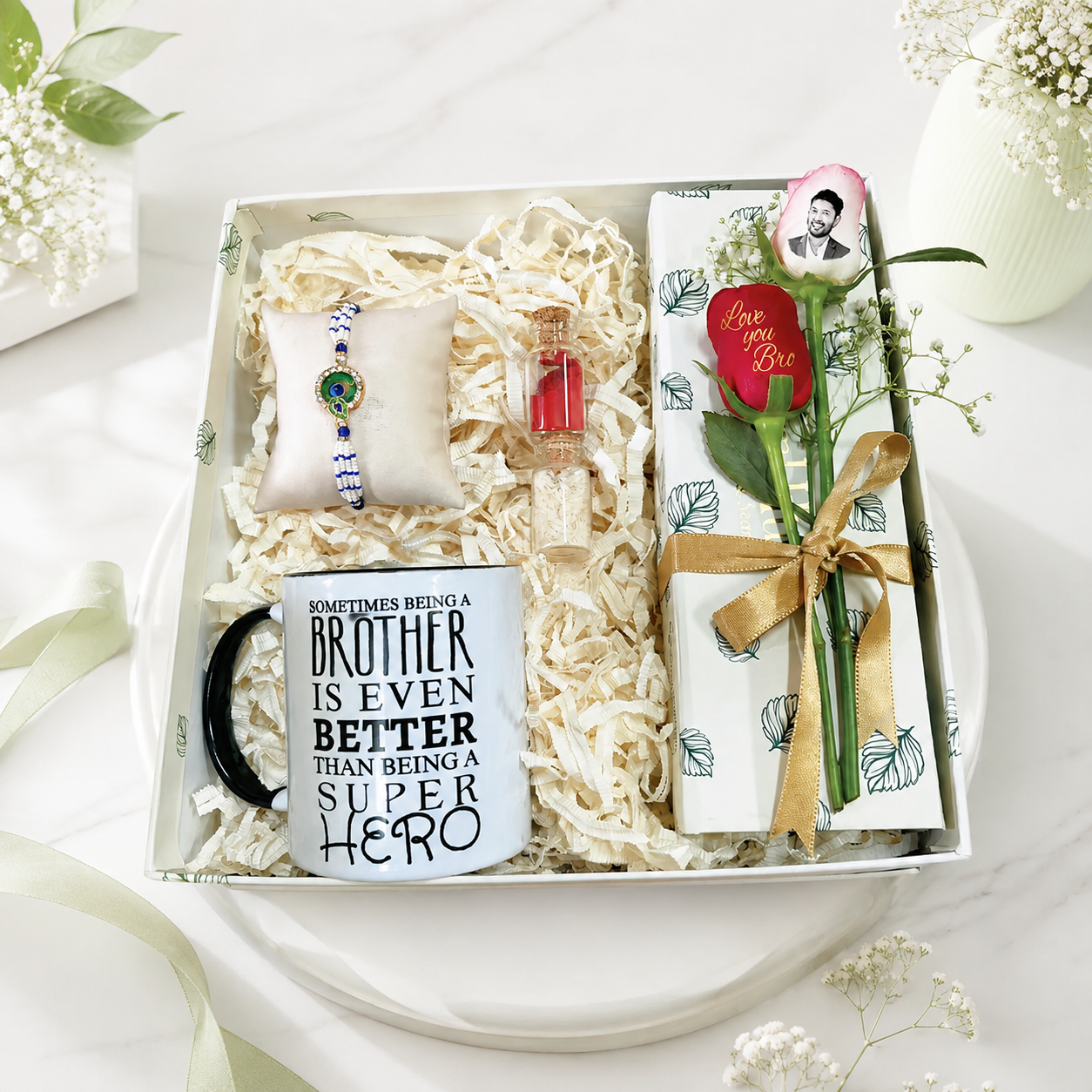 Peacock Rakhi Gift Box Personalized Rose
