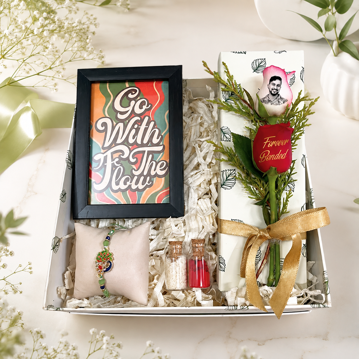 Peacock Rakhi & Personalized Rose