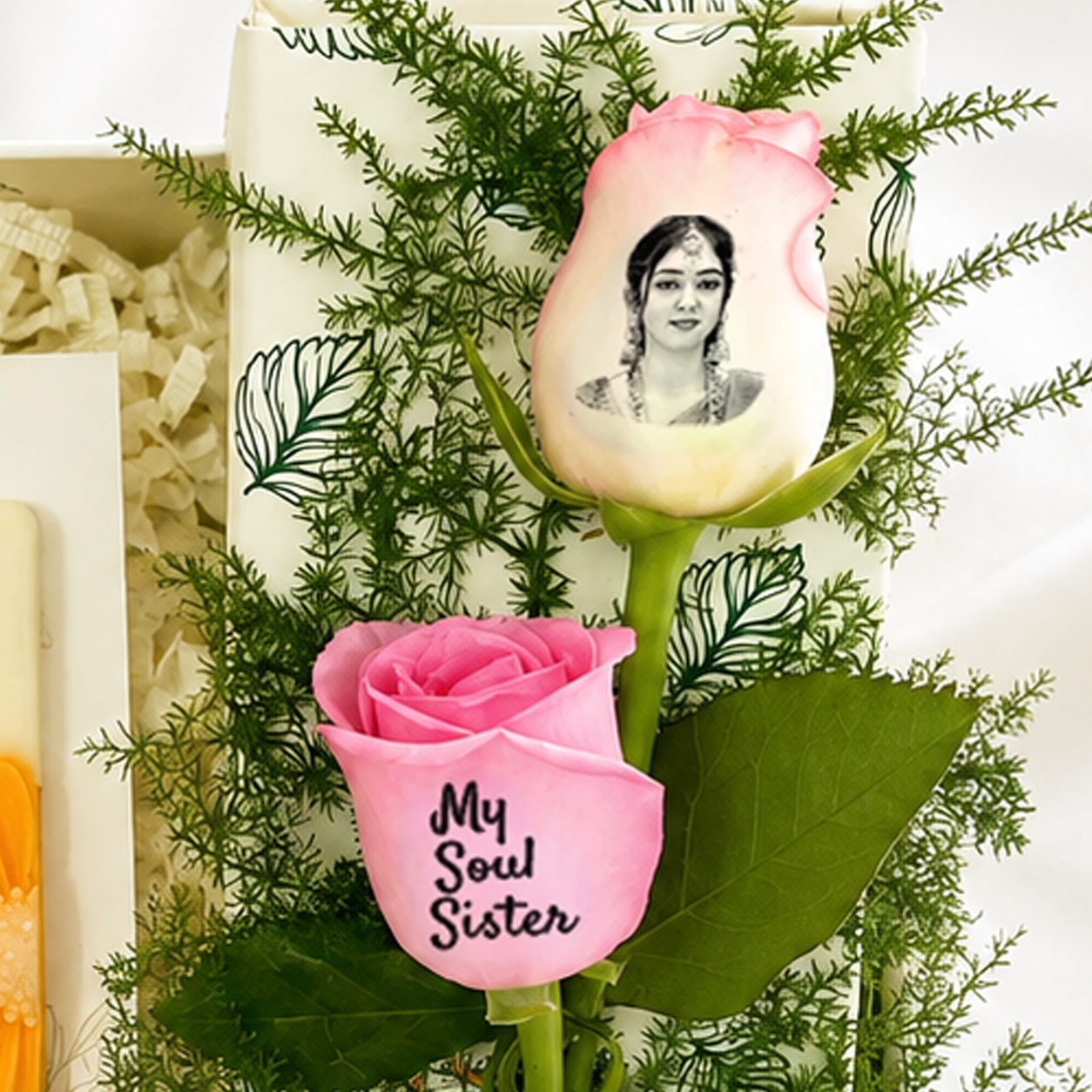 Personalized Soul Sister Gift Box with Chocolate, Fridge Magnet & Custom Roses