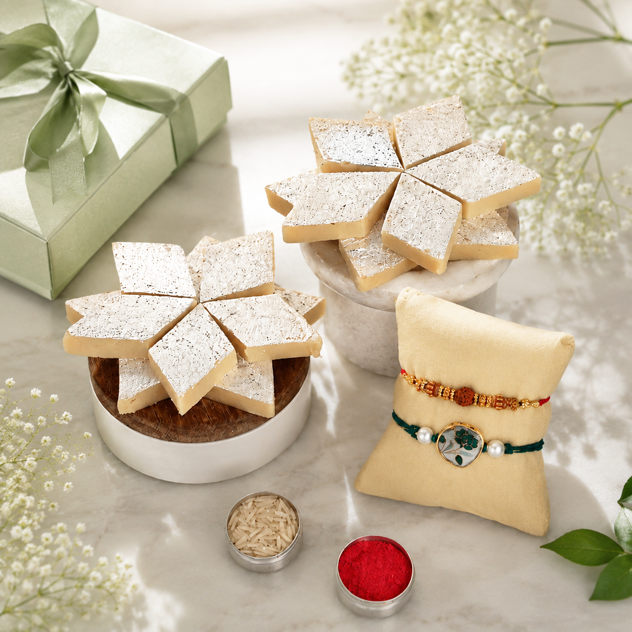 Premium Kaju Katli and Rakhi Celebration Set - Set of 2