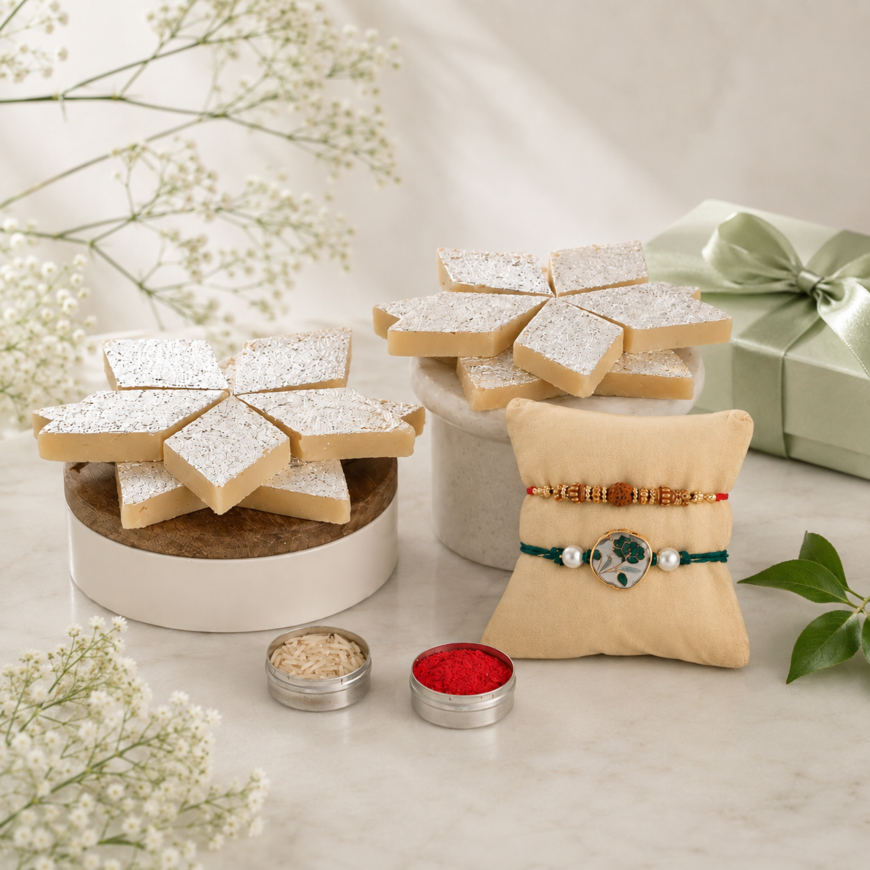 Premium Kaju Katli and Rakhi Celebration Set - Set of 2