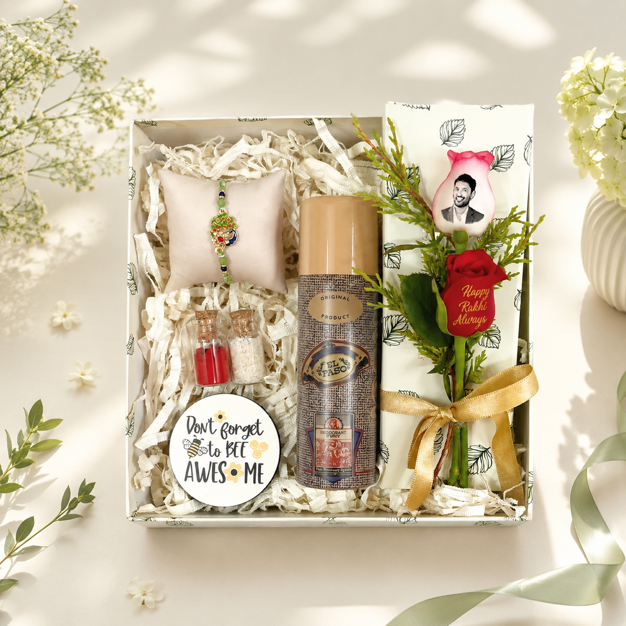 Rakhi Gift Box for Brother with Deo & Personalized Rose