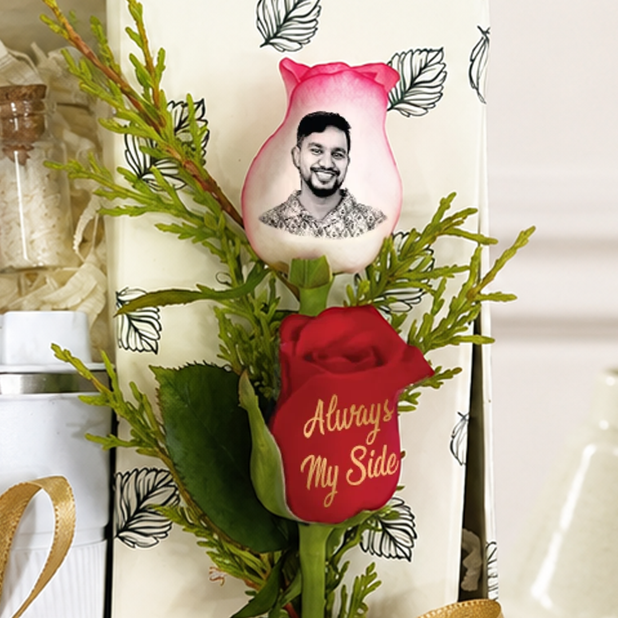 Rakhi Gift for Brother with Coffee Flask & Custom Rose