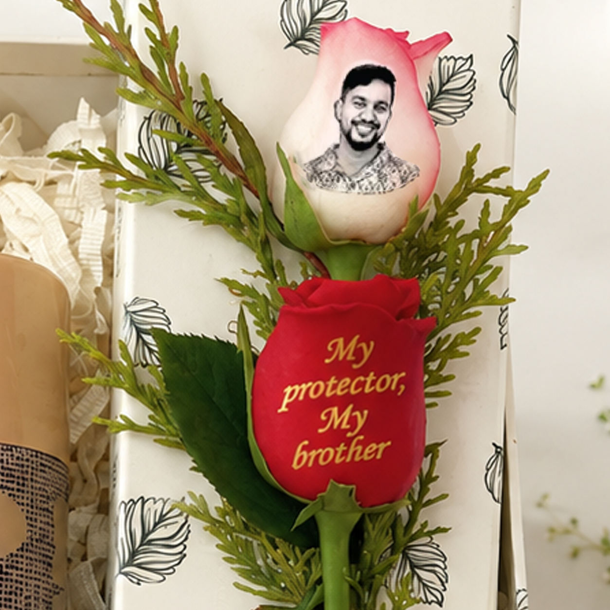 Rakhi Hamper with Photo Rose, Deo, Fragrance Bar & Rakhi for Brother