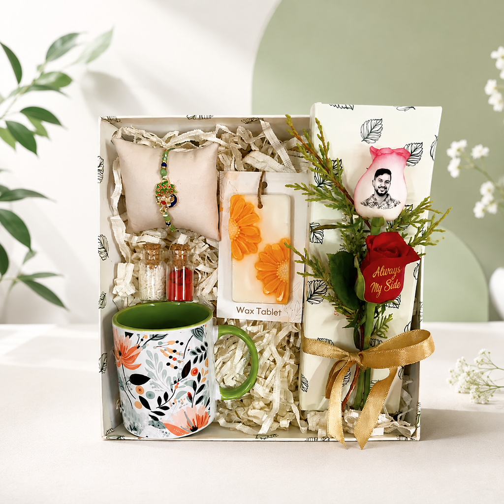 Rakhi Surprise Box for Bhai with Mug & Photo Rose
