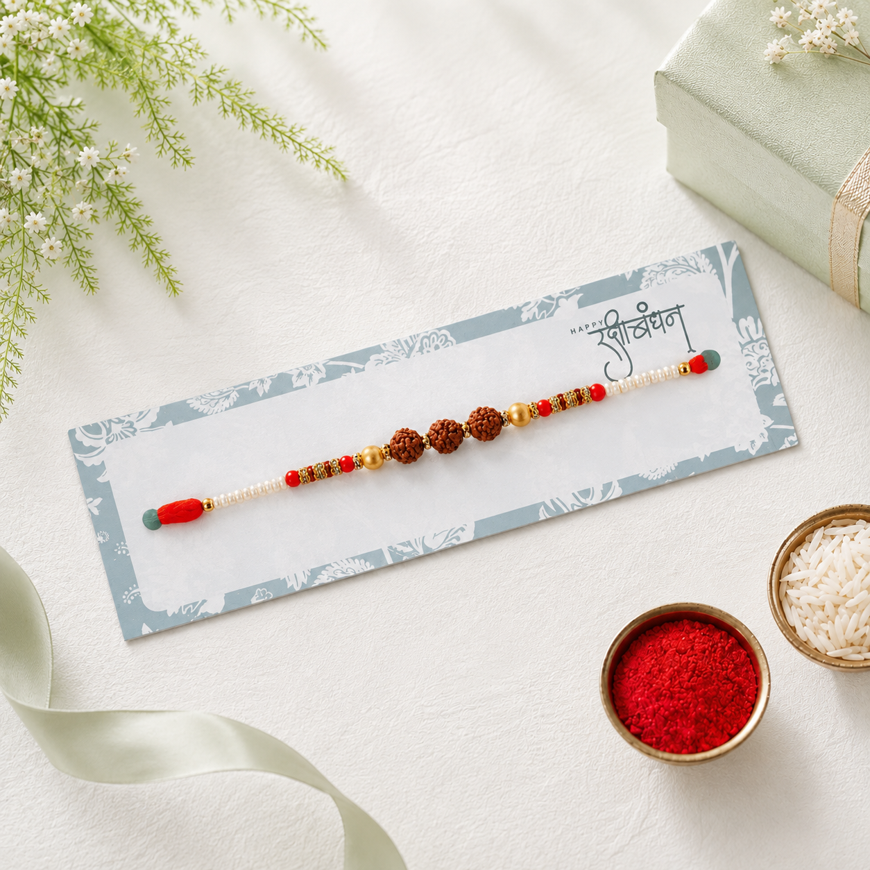 Rudraksha Beaded Rakhi with Delicious Besan Laddoos