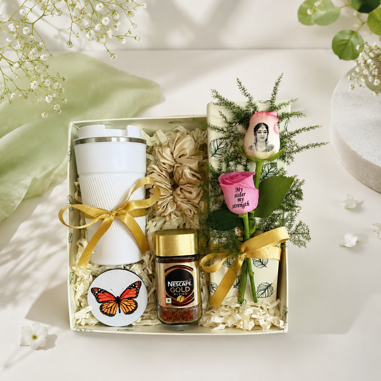 Sister Coffee Gift Box with Photo Rose & Flask