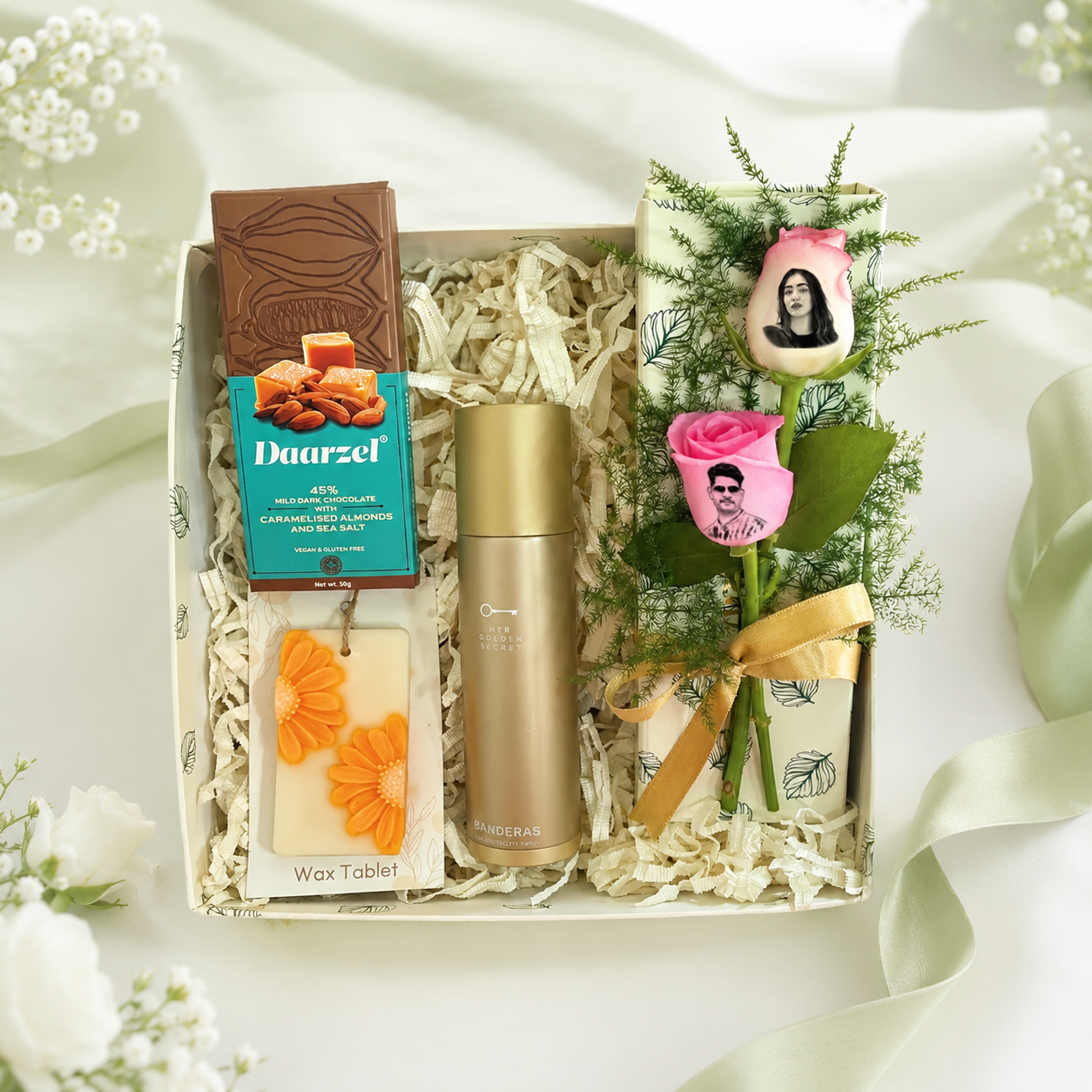 Sister Fragrance Gift Box with Deo, Chocolate & Custom Roses