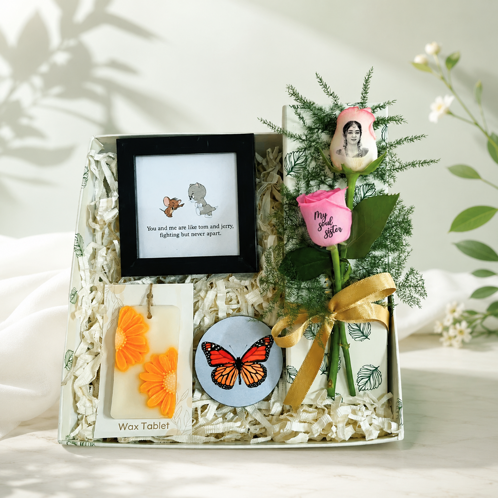 Sister Gift Box with Photo Rose, Frame & Fridge Magnet