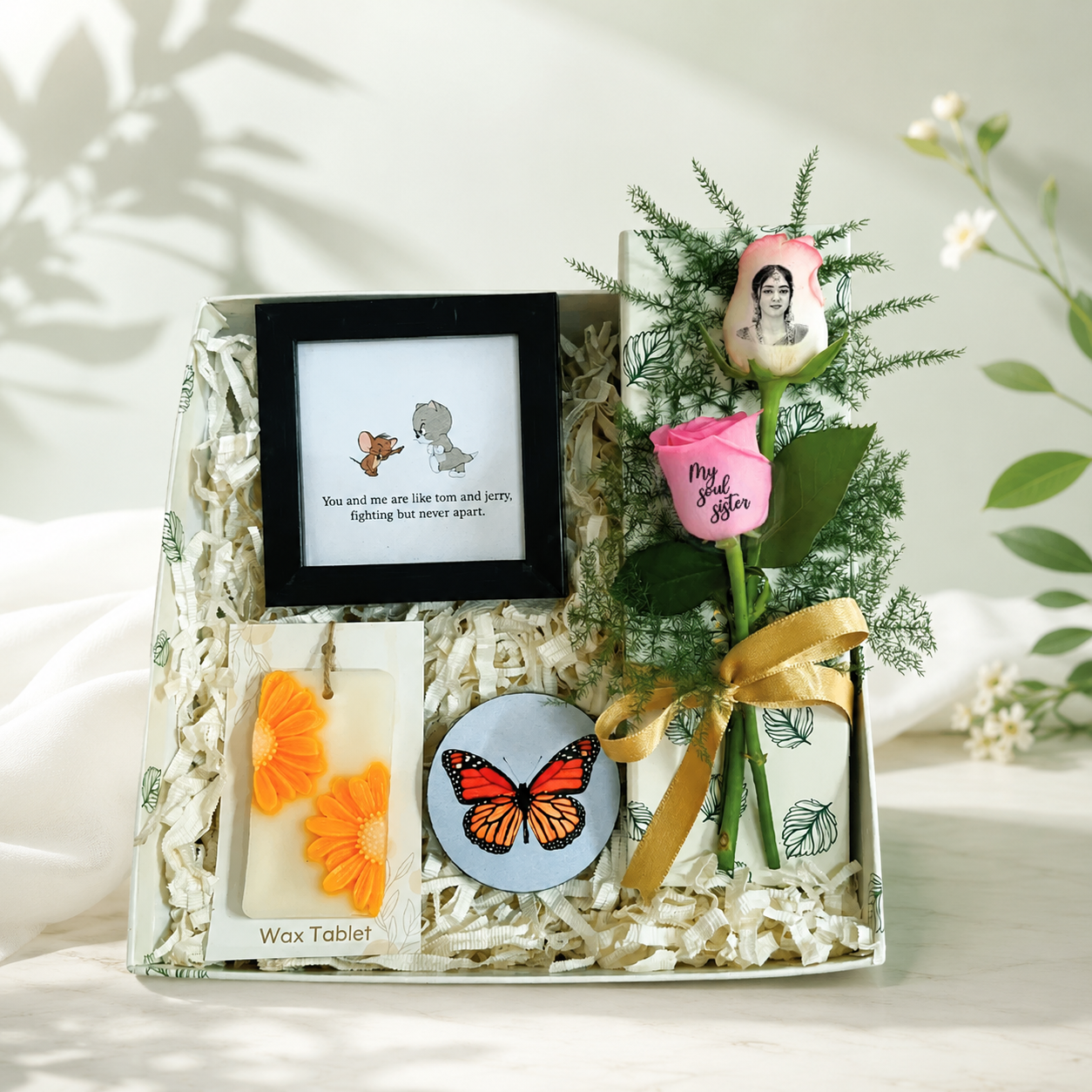 Sister Gift Box with Photo Rose, Frame & Fridge Magnet
