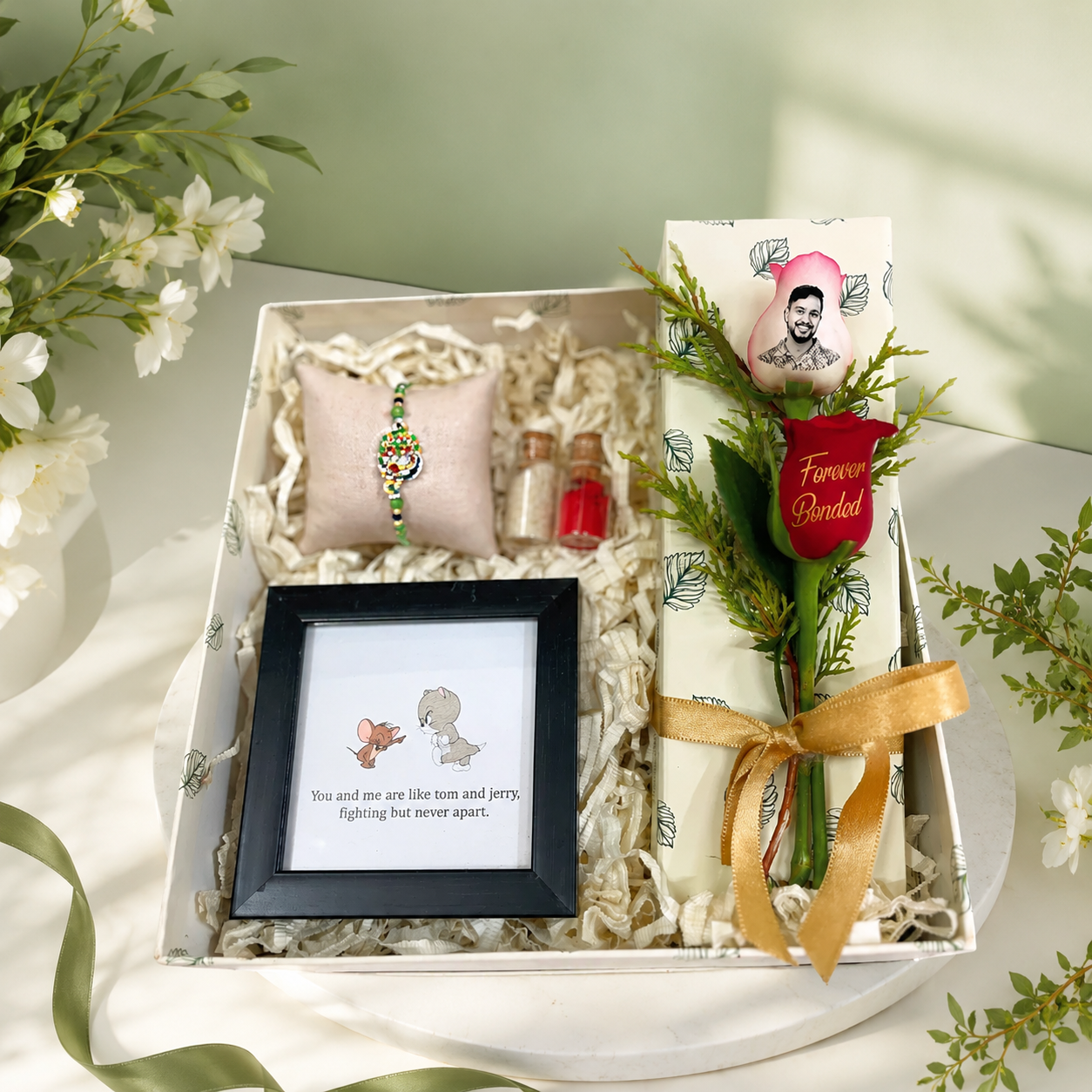 Tom & Jerry Rakhi Box for Brother with Custom Rose