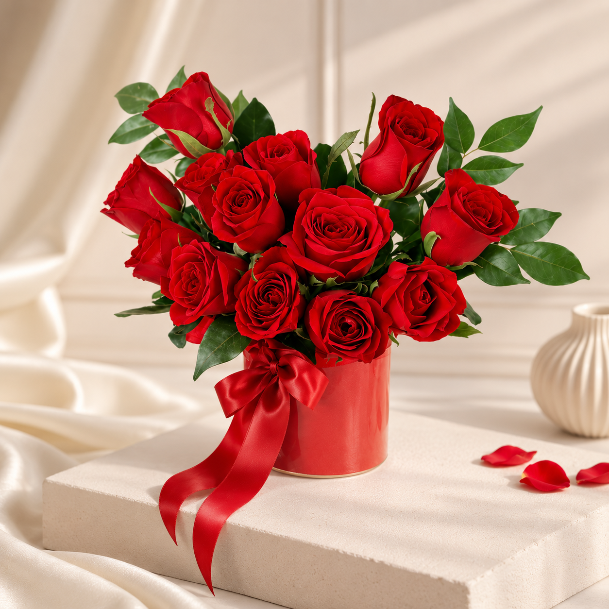 Red Roses Bouquet in Decorative Vase