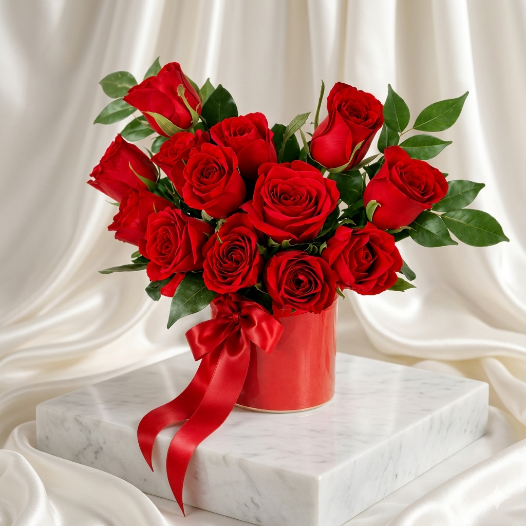 Red Roses Bouquet in Decorative Vase