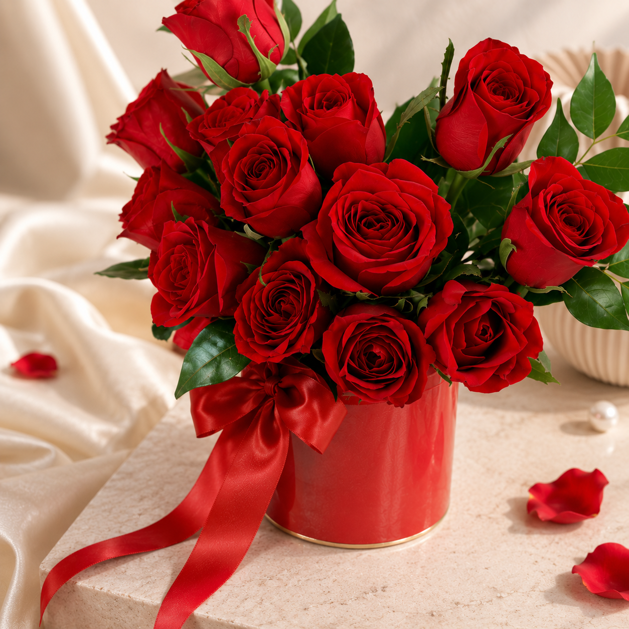Red Roses Bouquet in Decorative Vase