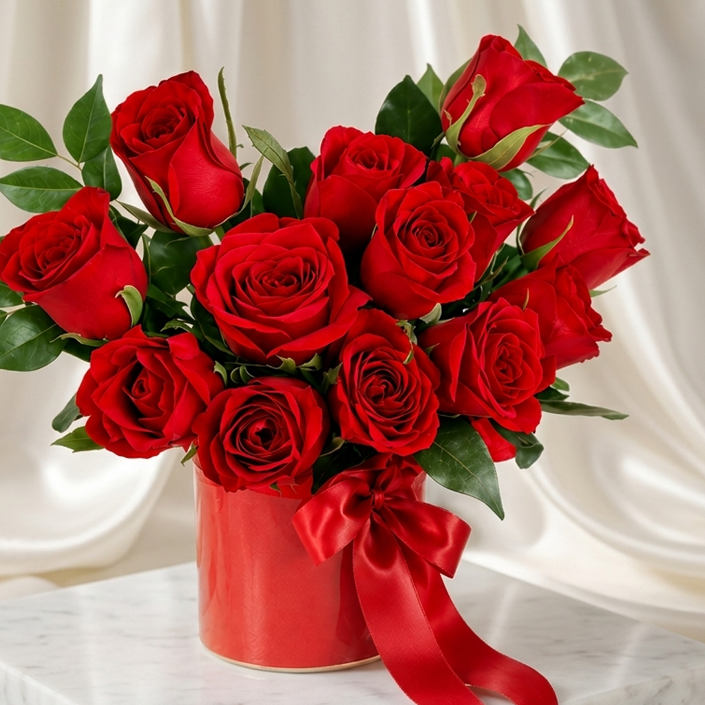 Red Roses Bouquet in Decorative Vase