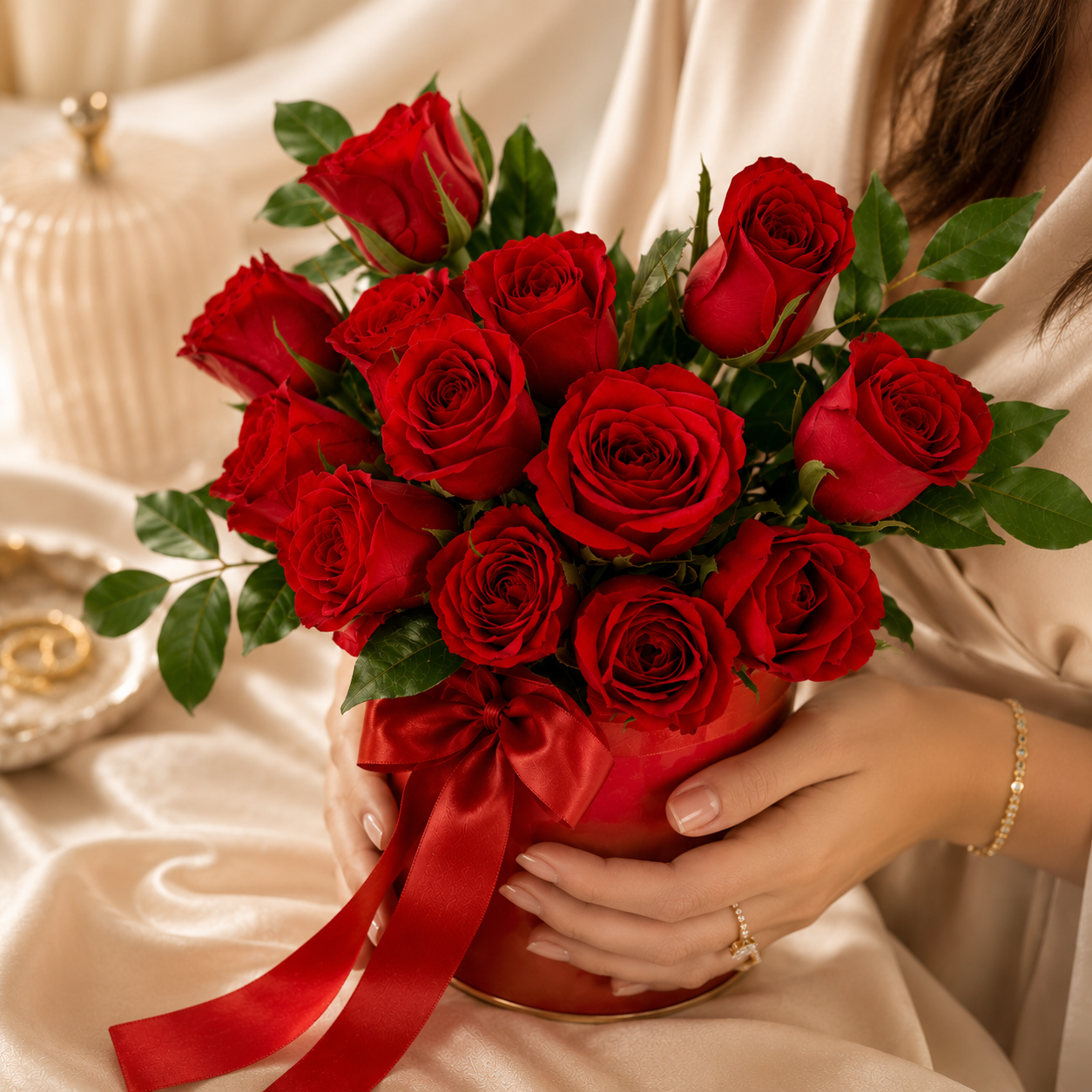 Red Roses Bouquet in Decorative Vase