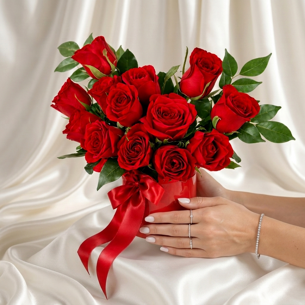 Red Roses Bouquet in Decorative Vase