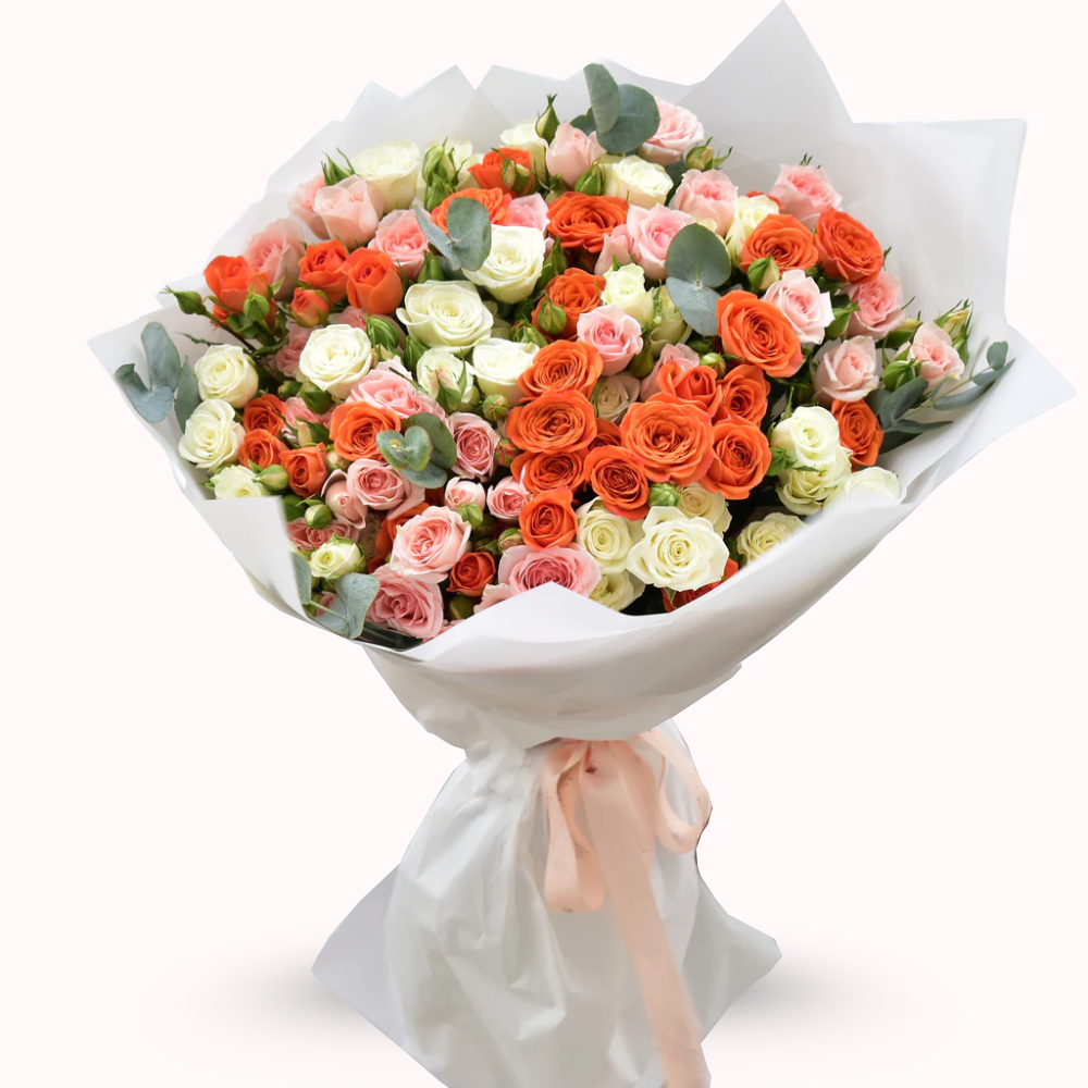 Rose Bouquet in Orange,White & Pink