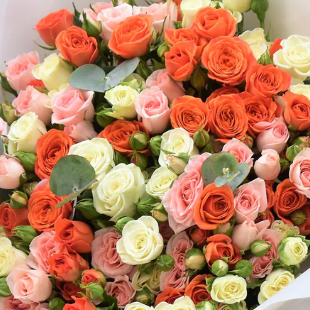 Rose Bouquet in Orange,White & Pink