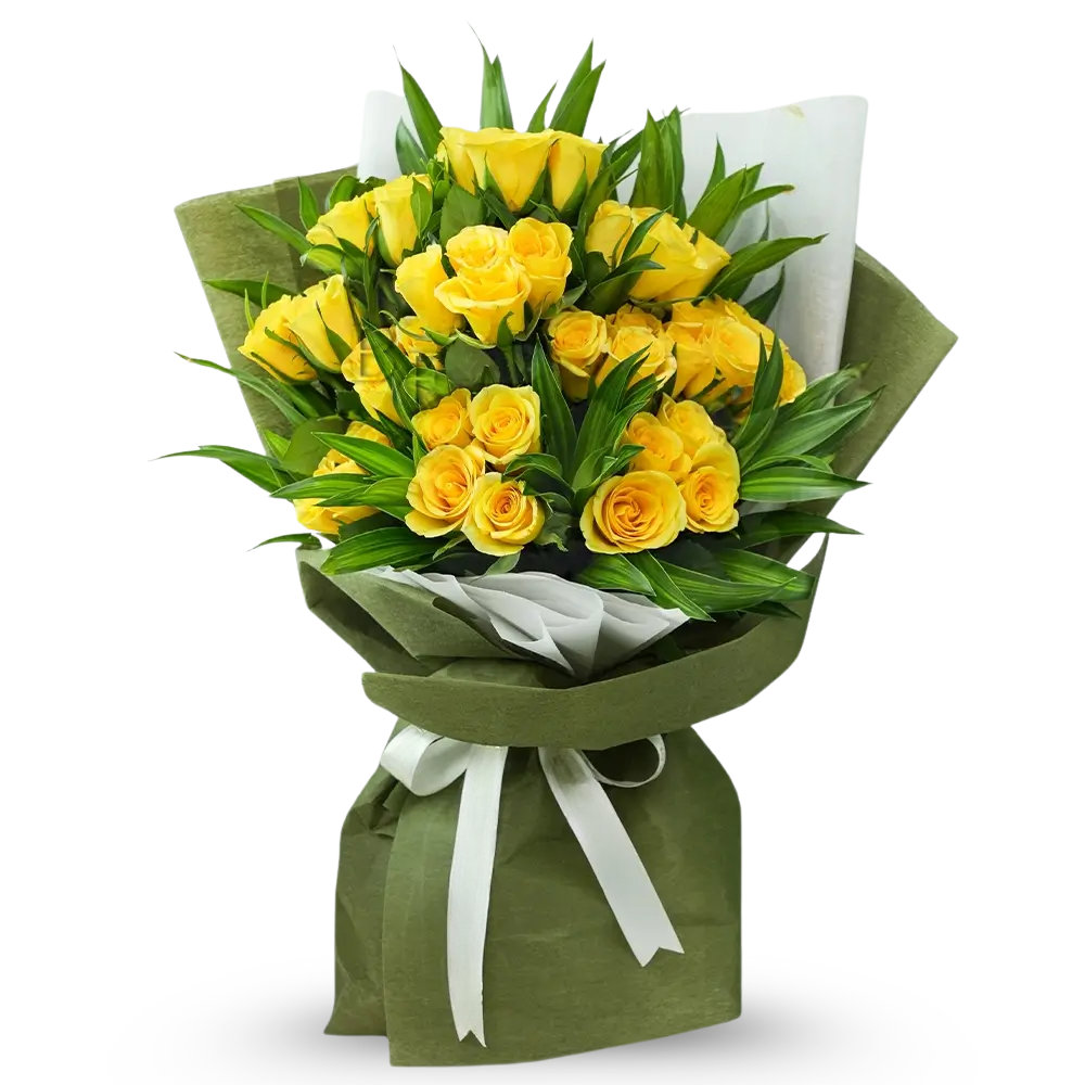 Affectionate 40 Yellow Roses with Green Fillers