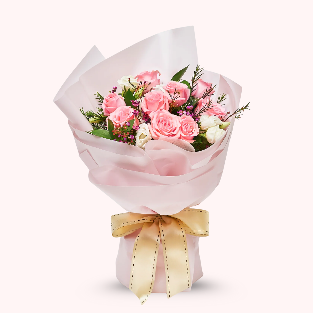 Affectionate Pink Roses with  Greens Filler