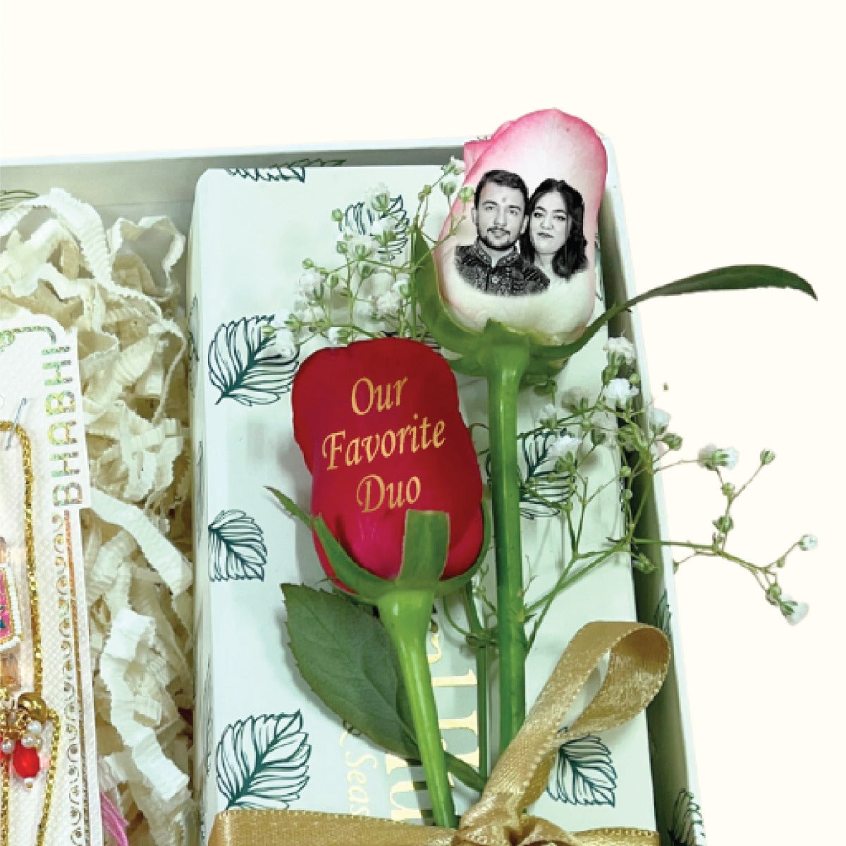 Bhaiya Bhabhi Rakhi Gift Box with Chocolate, Photo Rose