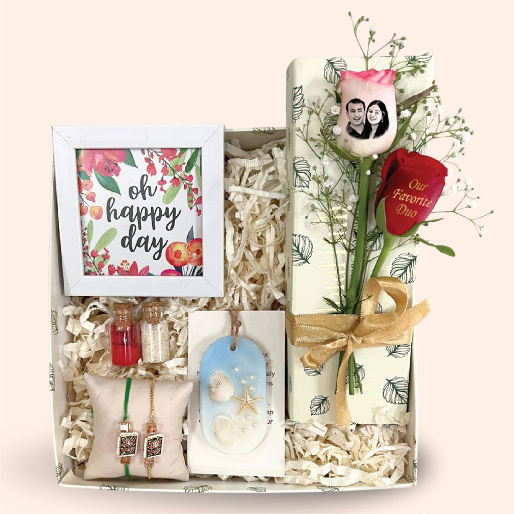 Oh Happy Duo Rakhi Gift Box – Sea Wax, Photo Rose & Decor Frame