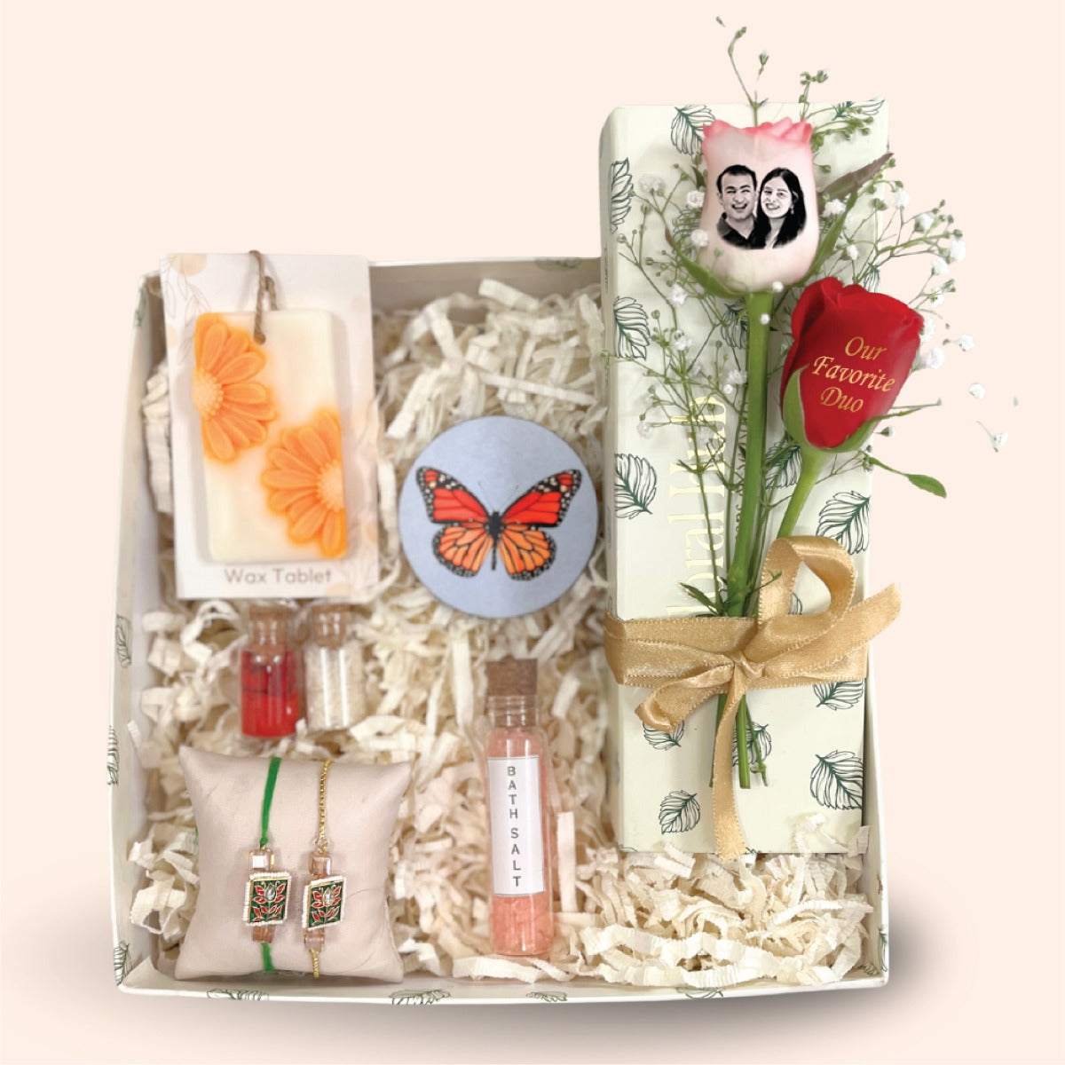Butter Glow Bhaiya Bhabhi Rakhi Box – Floral Wax, Bath Salt & Roses