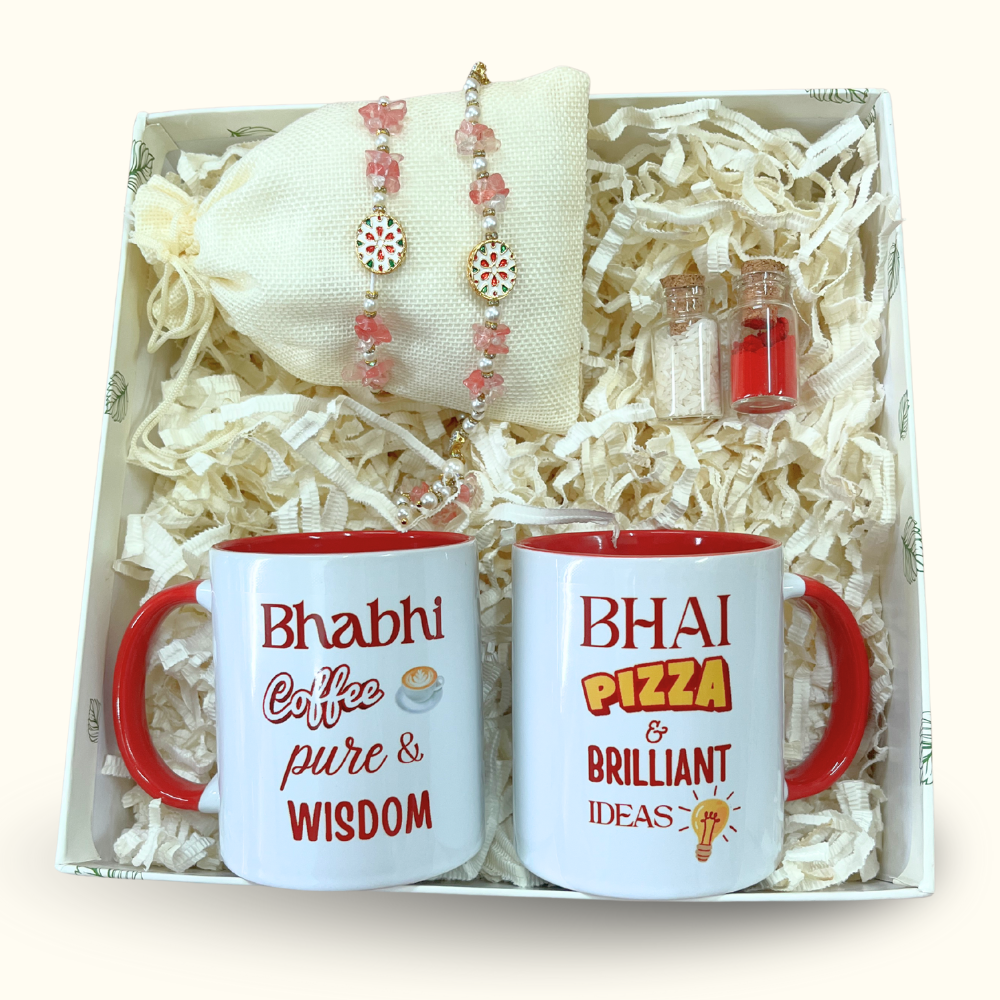 Bhaiya Bhabhi Rakhi Gift Box with Printed Mug Set & Roli Chawal