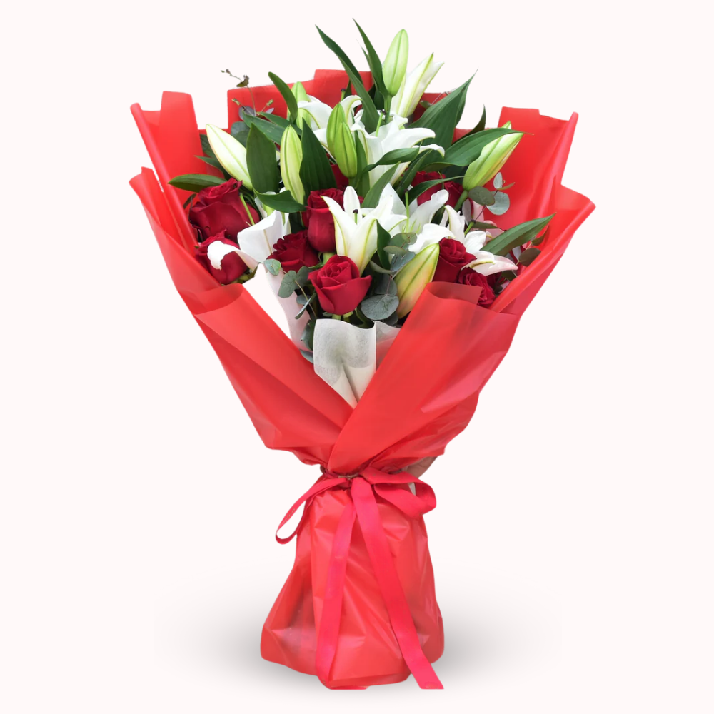 10 Red Roses & White Lilies for Romance