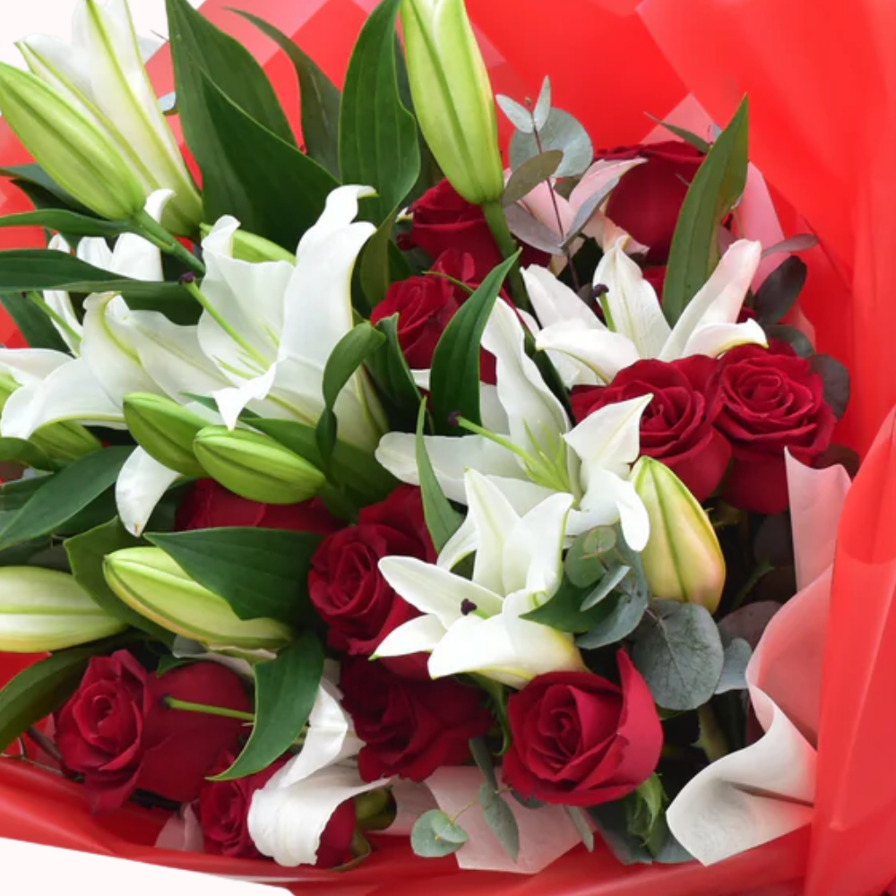 10 Red Roses & White Lilies for Romance