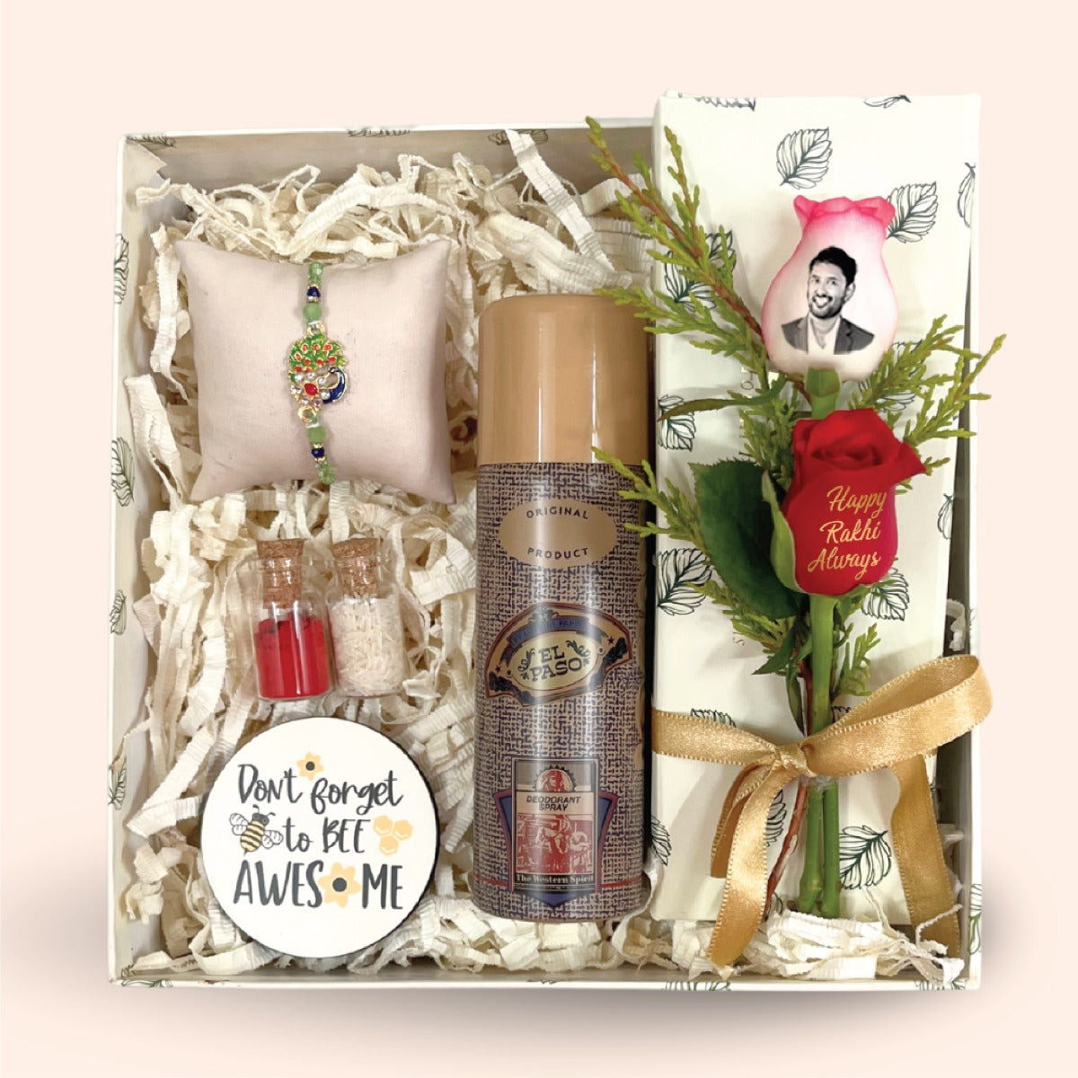 Rakhi Gift Box for Brother with Deo & Personalized Rose