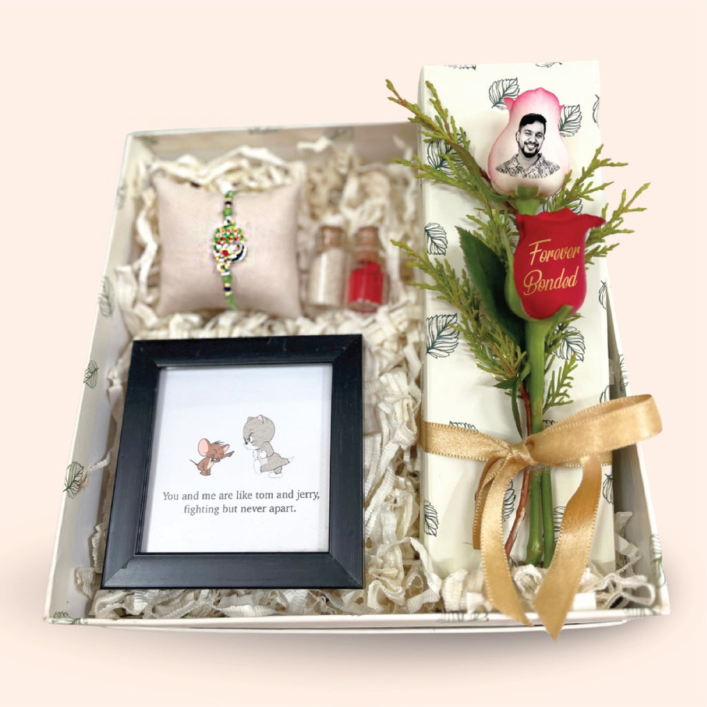 Tom & Jerry Rakhi Box for Brother with Custom Rose