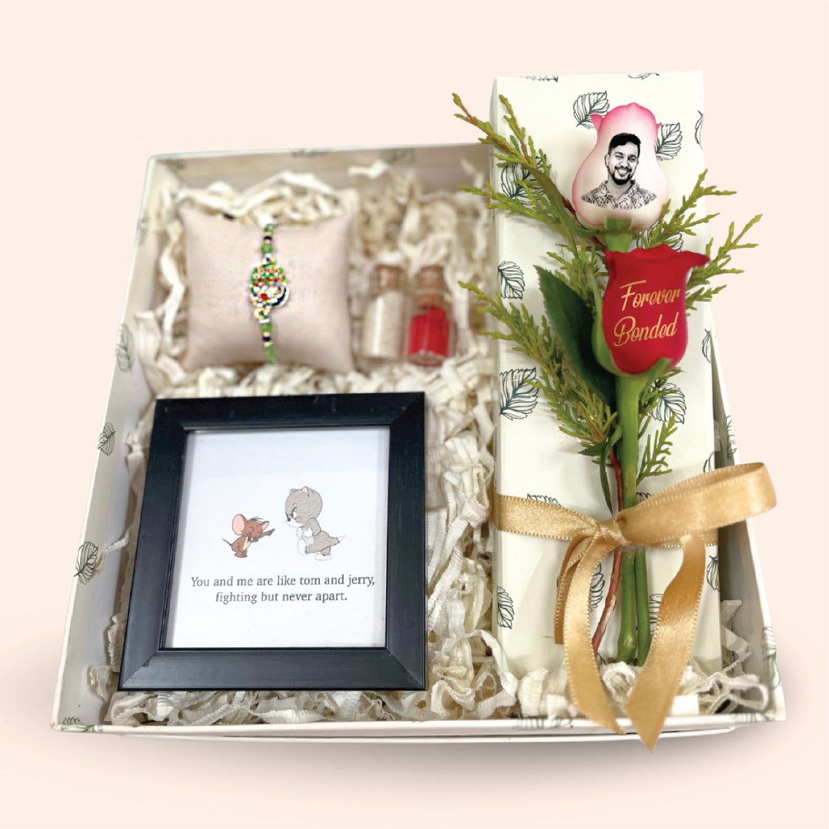Tom & Jerry Rakhi Box for Brother with Custom Rose