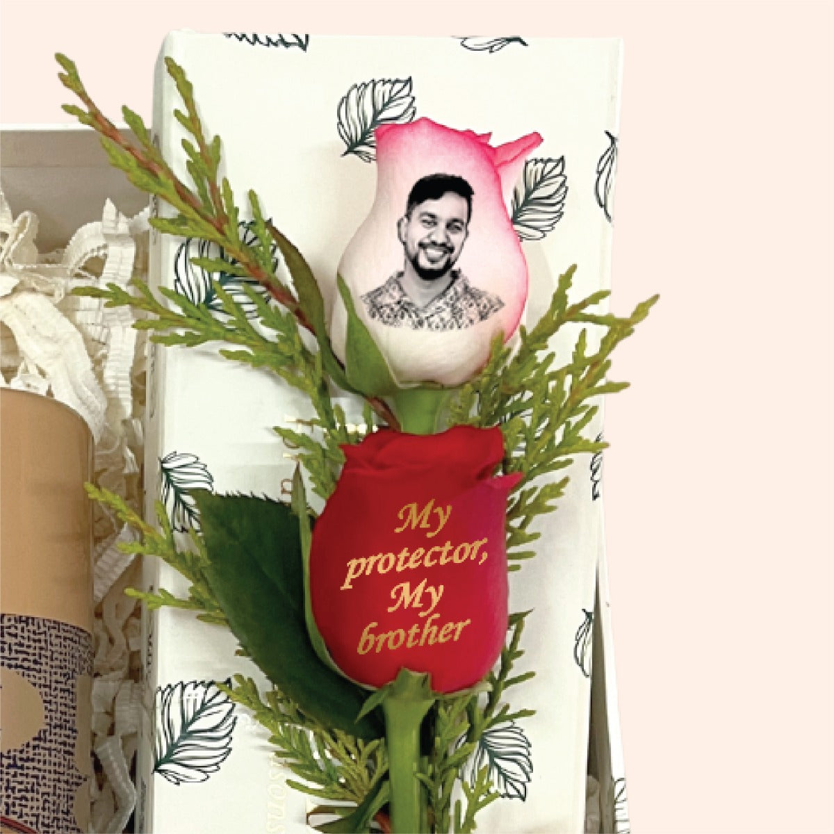 Rakhi Hamper with Photo Rose, Deo, Fragrance Bar & Rakhi for Brother