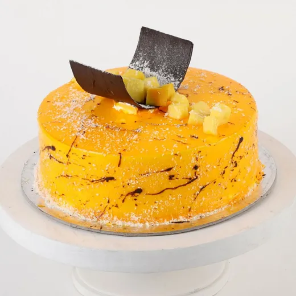 Tropical Mango Delight Cake with Chocolate Garnish
