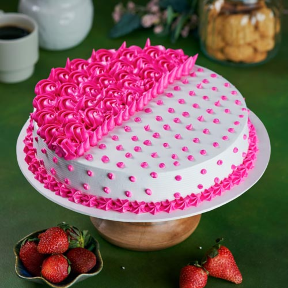 Elegant Pink & White Frosted Celebration Cake